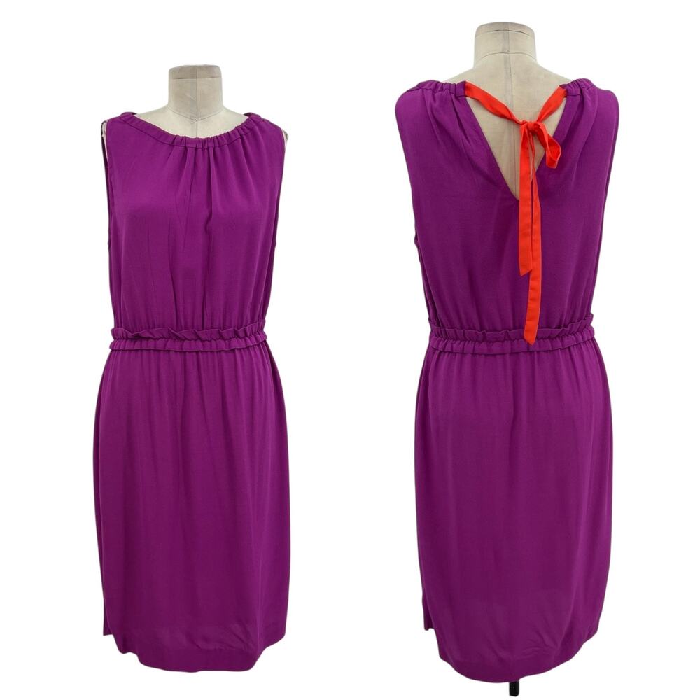 Kate Spade Katia Crepe Dress Sleeveless Neon Bow Tie Magenta‎ Purple Size Small